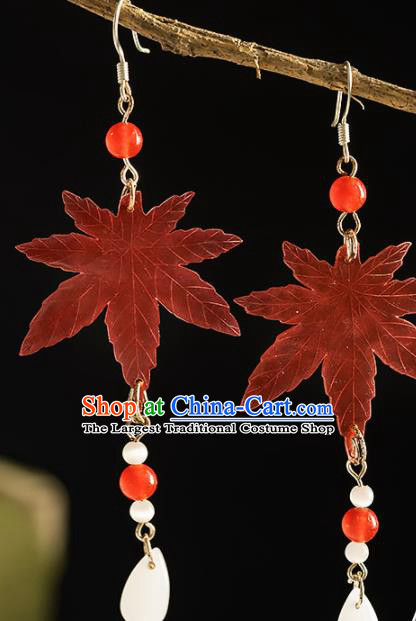 Chinese Traditional Accessories Ancient Cosplay Princess Hanfu Maple Leaf Earrings for Women