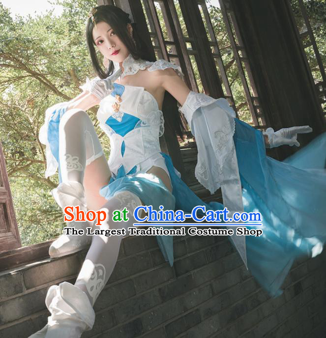 Traditional Halloween Cosplay Swordswoman Costume Chinese Ancient Heroine Peri Green Dress for Women