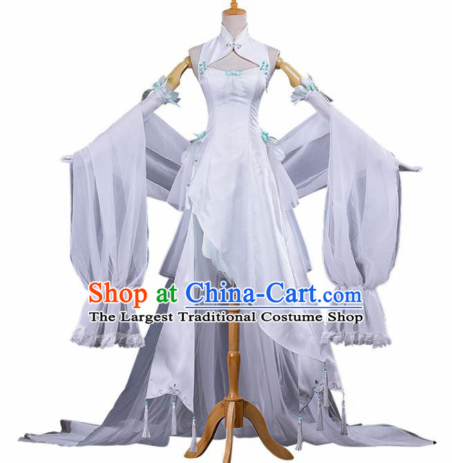 Chinese Traditional Cosplay Peri Princess Costume Ancient Swordswoman White Hanfu Dress for Women