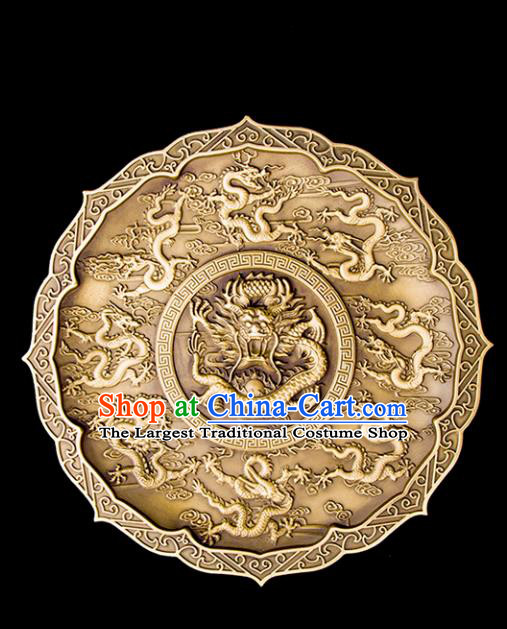 Chinese Traditional Feng Shui Items Taoism Carving Dragons Brass Bagua Decoration