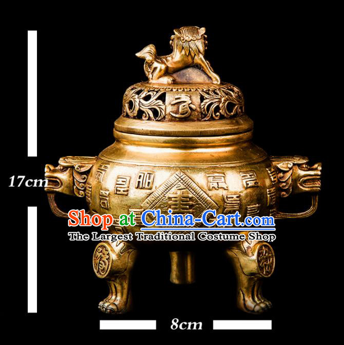 Chinese Traditional Taoism Bagua Carving Brass Incense Burner Feng Shui Items Censer Decoration
