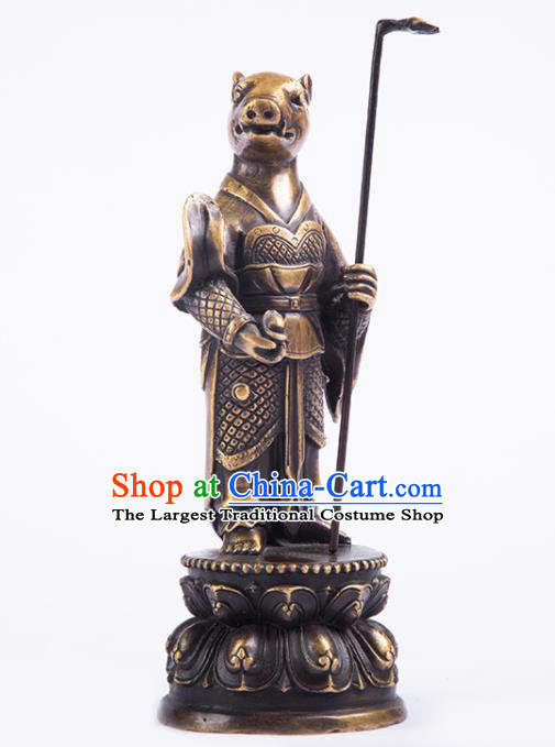 Chinese Traditional Feng Shui Items Taoism Bagua Brass Chinese Zodiac Pig Statue Decoration
