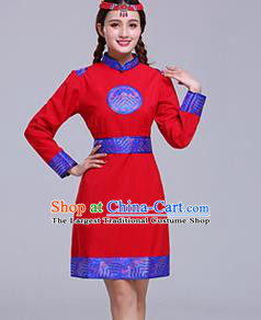 Chinese Traditional Mongolian Ethnic Female Costumes Mongol Nationality Red Dress for Women
