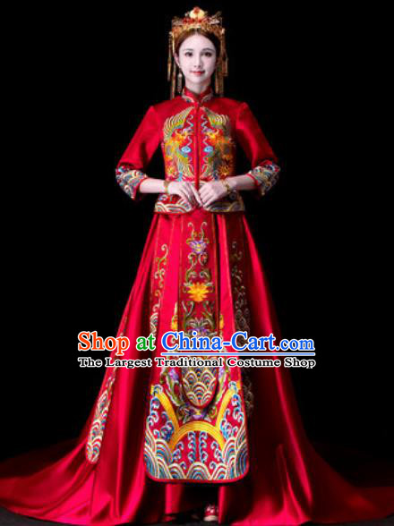 Chinese Traditional Wedding Dress Ancient Bride Embroidered Xiu He Costume for Women