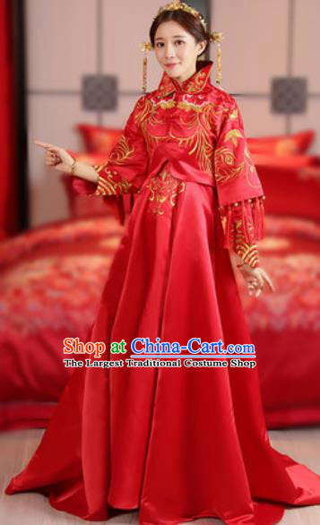 Traditional Chinese Embroidered Wedding Dress Ancient Bride Red Xiu He Costume for Women