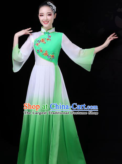 Chinese Traditional Umbrella Dance Green Costume Classical Dance Group Dance Dress for Women