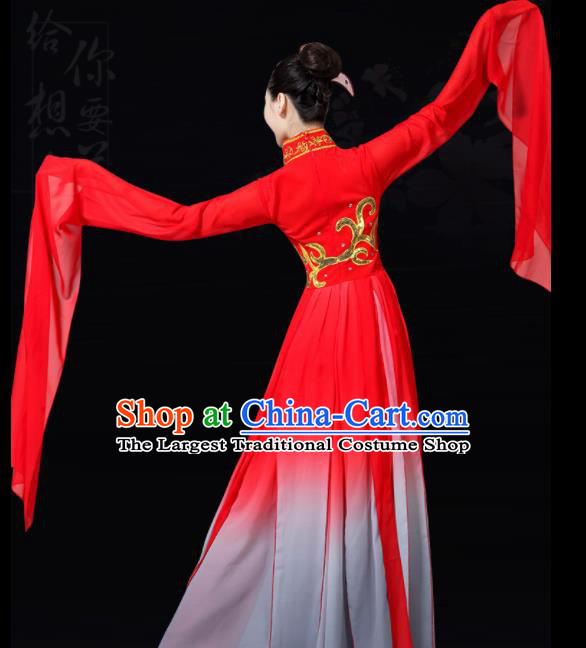 Chinese Traditional Water Sleeve Dance Red Costume Classical Dance Group Dance Dress for Women