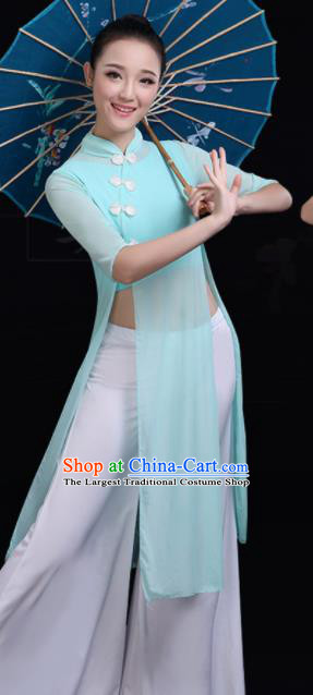 Chinese Traditional Fan Dance Blue Costume Classical Dance Group Dance Dress for Women