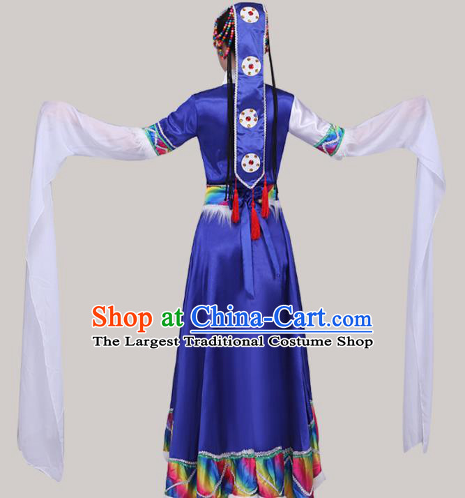 Chinese Traditional Mongol Ethnic Folk Dance Costume Mongolian Nationality Dance Royalblue Dress for Women