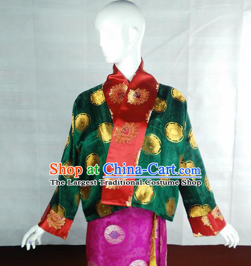 Chinese Traditional Tibetan Ethnic Green Blouse Zang Nationality Heishui Dance Costume for Women