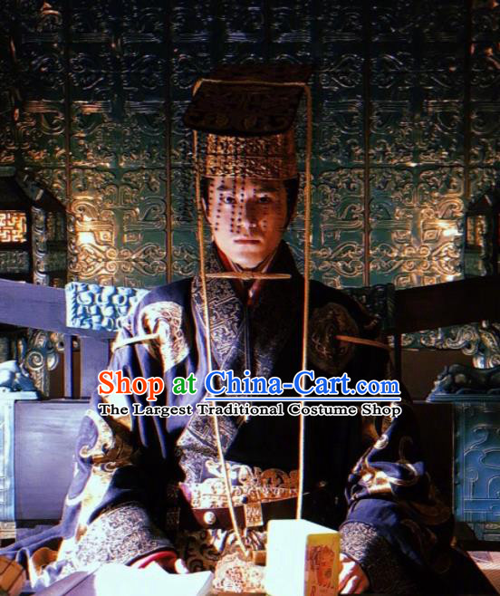 The Lengend of Haolan Ancient Chinese Warring States Period Qin King Historical Costume and Headpiece for Men