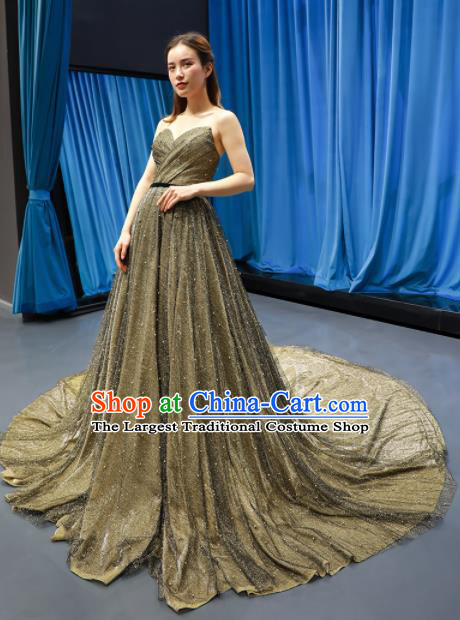 Top Grade Compere Golden Trailing Full Dress Princess Wedding Dress Costume for Women