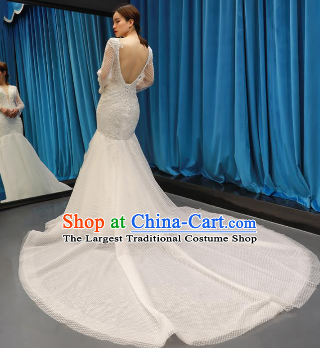 Top Grade Trailing Wedding Dress Bride Full Dress Princess Costume White Veil Gown for Women
