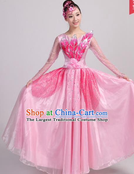 Chinese Traditional Spring Festival Gala Opening Dance Pink Veil Dress Modern Dance Costume for Women