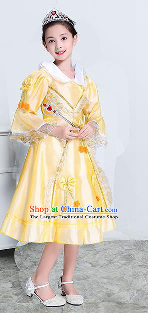 Europe Traditional Court Princess Dance Costume Drama Stage Performance Yellow Dress for Kids