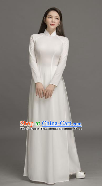Asian Vietnam Traditional Cheongsam Vietnamese Classical Aodai White Qipao Dress for Women