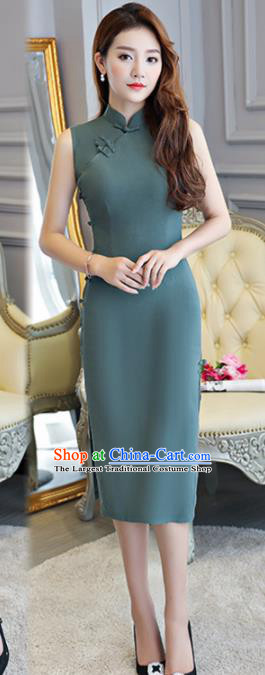 Asian Chinese Traditional Green Cheongsam Classical Tang Suit Qipao Dress for Women