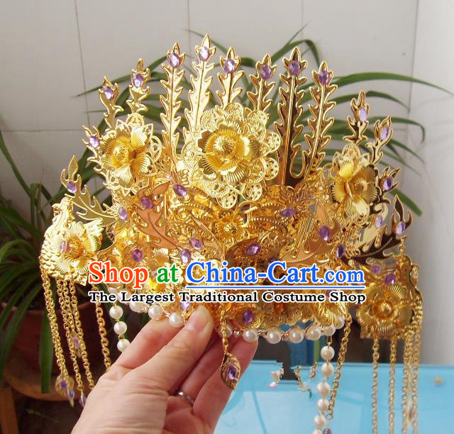 Chinese Traditional Goddess Hair Accessories Ancient Purple Crystal Phoenix Coronet for Women