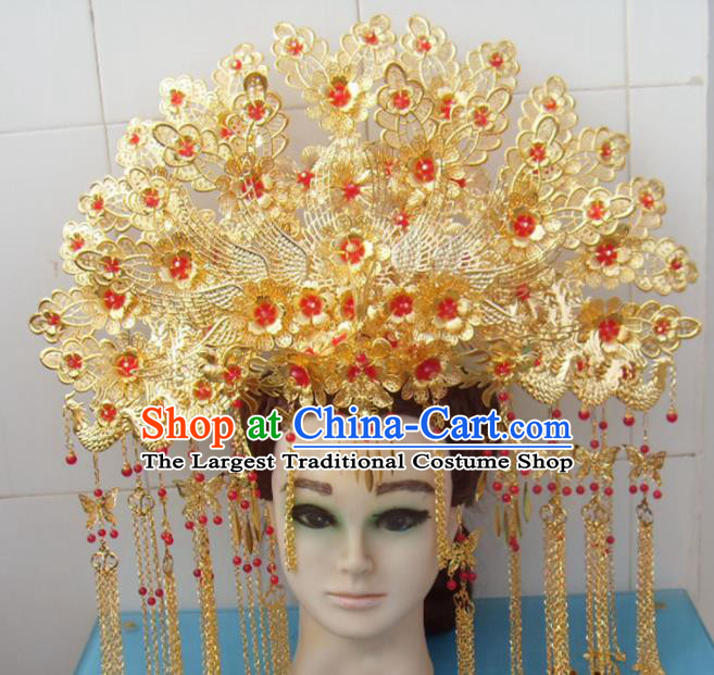 Chinese Traditional Goddess Golden Hairpins Phoenix Coronet Ancient Queen Hair Accessories for Women
