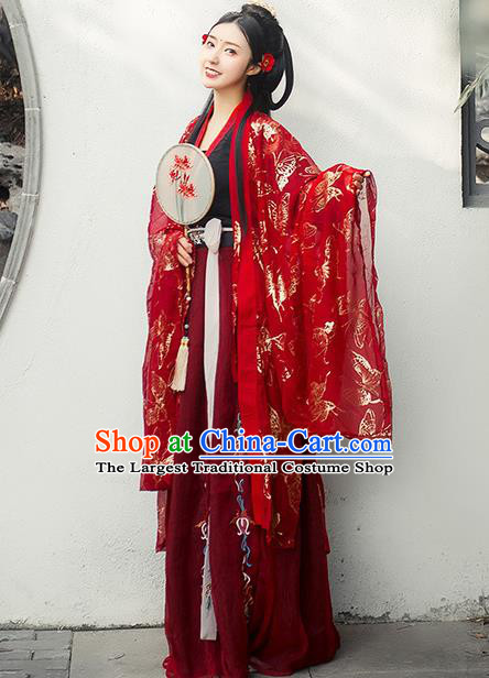 Chinese Traditional Red Hanfu Dress Ancient Tang Dynasty Princess Wedding Embroidered Costume for Women