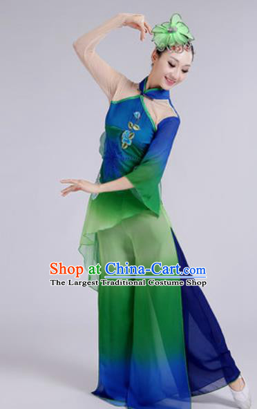 Chinese National Fan Dance Folk Dance Green Costume Traditional Yangko Dance Clothing for Women