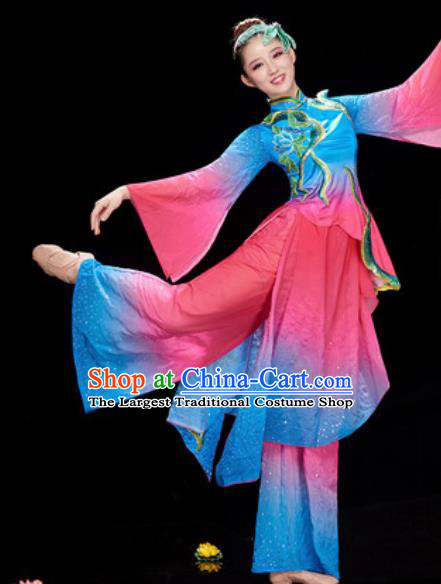 Chinese National Classical Dance Umbrella Dance Rosy Dress Traditional Lotus Dance Costume for Women