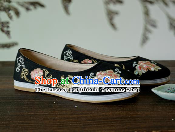Asian Chinese Wedding Black Cloth Hanfu Shoes Traditional Ancient Princess Embroidered Shoes for Women