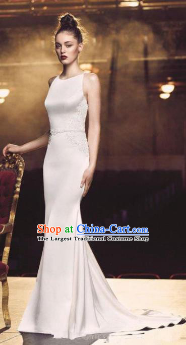 Professional Compere White Trailing Full Dress Modern Dance Princess Wedding Dress for Women