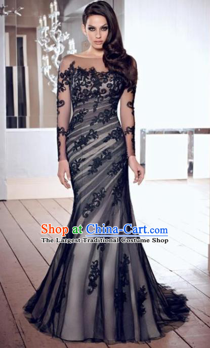 Top Grade Compere Costume Black Veil Full Dress Modern Dance Princess Wedding Dress for Women
