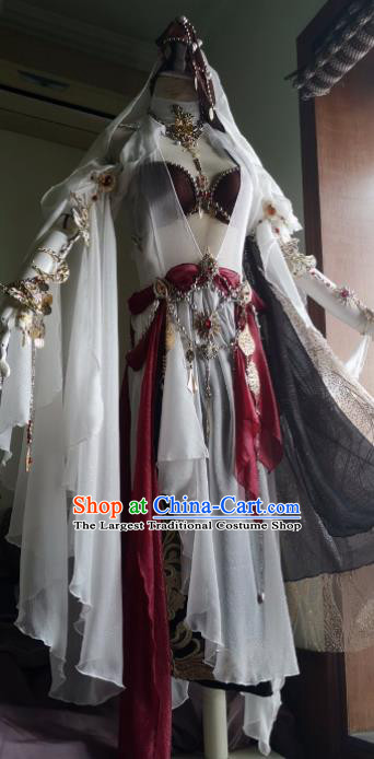 Chinese Traditional Cosplay Female Knight Costume Ancient Swordswoman White Dress for Women