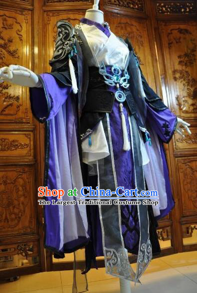 Chinese Traditional Cosplay Heroine Female Knight Costume Ancient Swordswoman Black Dress for Women