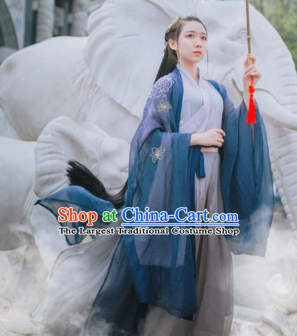 Traditional Chinese Jin Dynasty Swordswoman Historical Costume Ancient Nobility Lady Hanfu Dress for Women