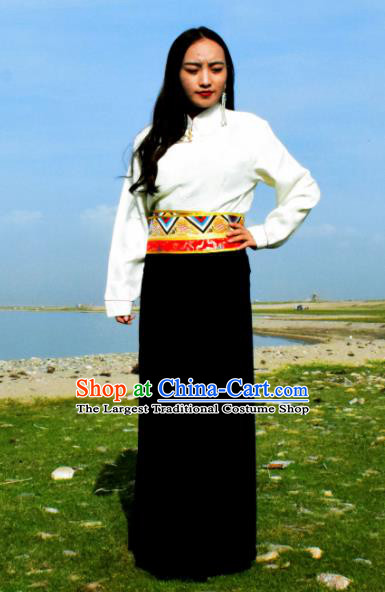 Chinese Traditional Tibetan National Ethnic Black Skirt Zang Nationality Costume for Women