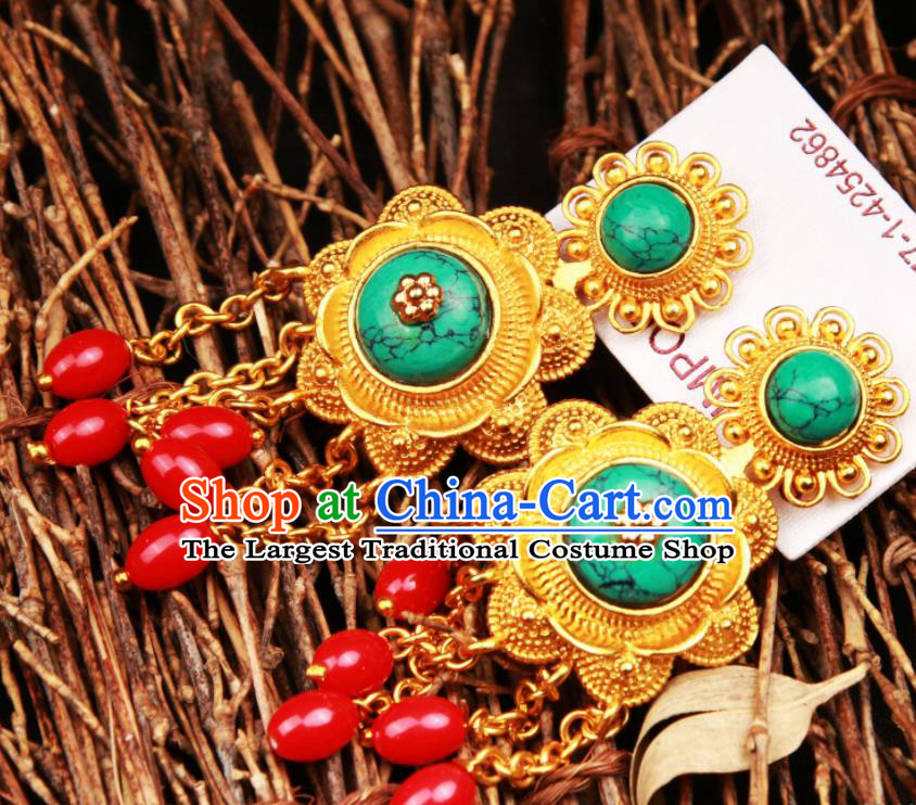 Chinese Traditional Tibetan Ethnic Red Breads Tassel Ear Accessories Zang Nationality National Earrings for Women