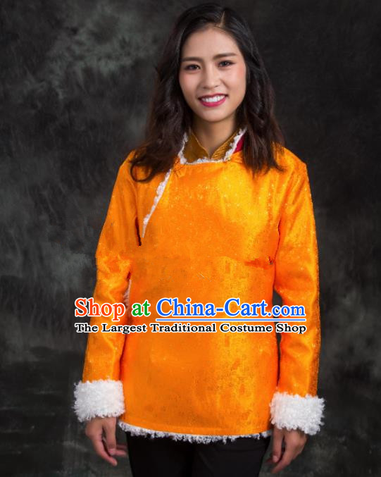 Chinese Traditional Ethnic Female Golden Tibetan Jacket Zang Nationality Heishui Dance Costume for Women