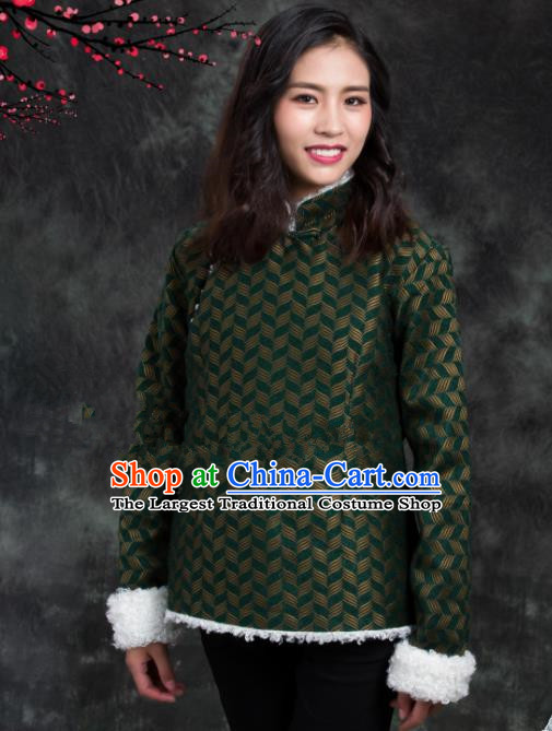 Chinese Traditional Ethnic Female Green Tibetan Jacket Zang Nationality Heishui Dance Costume for Women
