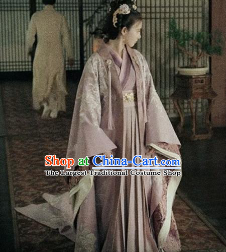 Traditional Chinese Ancient Drama Imperial Consort Replica Costume Tang Dynasty Palace Embroidered Hanfu Dress and Headpiece for Women