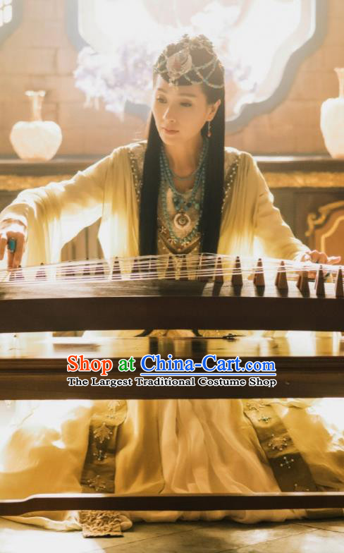 Traditional Chinese Ancient Drama Princess Replica Costume Tang Dynasty Ethnic Imperial Consort Embroidered Hanfu Dress and Headpiece for Women