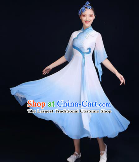 Traditional Chinese Classical Dance Light Blue Dress Umbrella Dance Fan Dance Costume for Women
