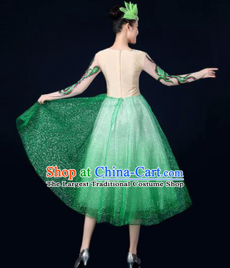 Traditional Chinese Spring Festival Gala Opening Dance Green Veil Dress Chorus Modern Dance Costume for Women