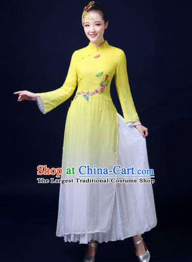 Traditional Chinese Classical Dance Yellow Dress Umbrella Dance Stage Performance Fan Dance Costume for Women