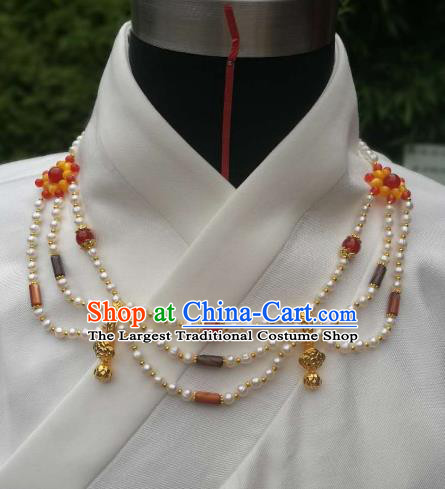 Chinese Traditional Pearls Necklace Ancient Palace Handmade Hanfu Jade Necklet for Women