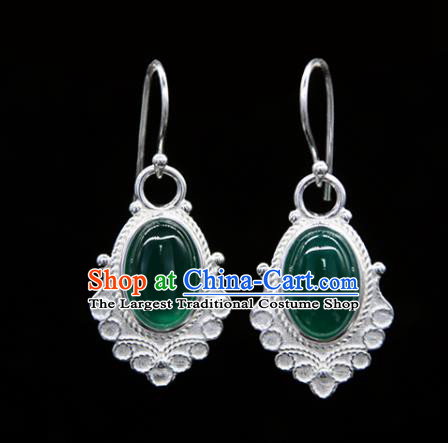 Chinese Traditional Tibetan Ethnic Ear Accessories Zang Nationality Handmade Green Agate Earrings for Women