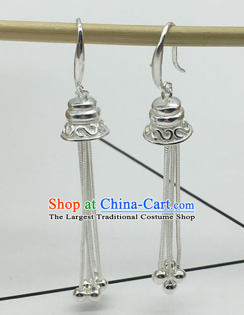 Traditional Chinese Mongolian Ethnic Bells Earring Mongol Nationality Sliver Ear Accessories for Women