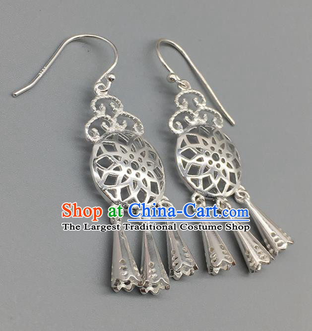 Traditional Chinese Mongolian Sliver Earring Mongol Nationality Ethnic Ear Accessories for Women