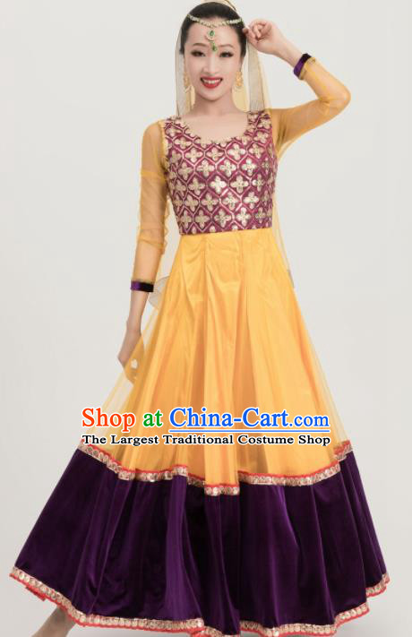 Asian India Traditional Sari Bollywood Belly Dance Costumes South Asia Indian Princess Yellow Dress for Women