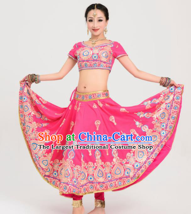 Asian India Princess Traditional Bollywood Costumes South Asia Indian Belly Dance Rosy Sari Dress for Women