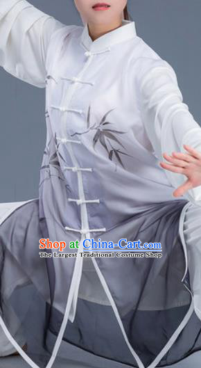 Asian Chinese Traditional Martial Arts Ink Painting Bamboo Costume Tai Ji Kung Fu Training Uniform for Women