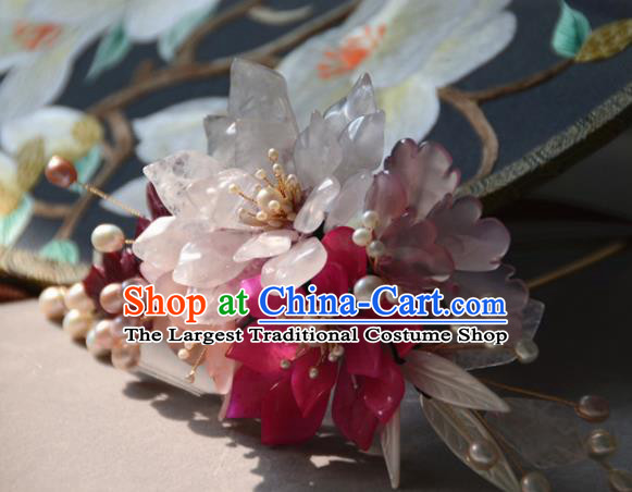 Traditional Chinese Hanfu Pink Peony Hair Clip Hair Accessories Ancient Princess Hairpins for Women