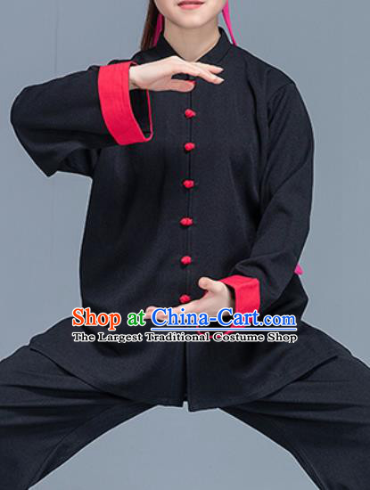 Asian Chinese Traditional Martial Arts Costume Tai Ji Kung Fu Training Black Uniform for Women